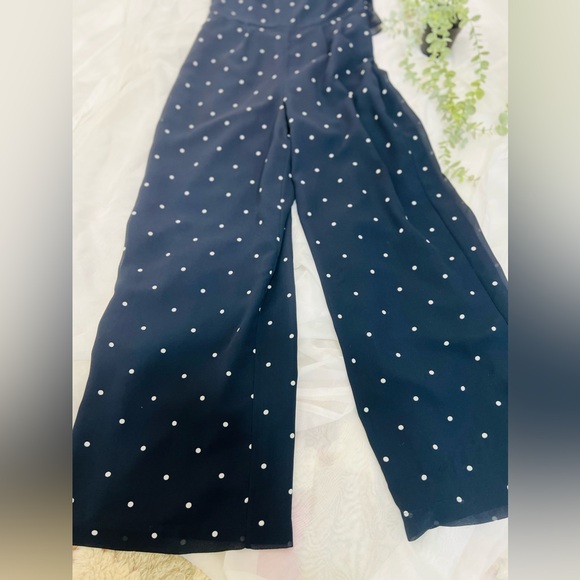 Hobbs London Dark Navy and White Polka Dot Tie Sarah Spot Jumpsuit Size Size 6 - Picture 3 of 13